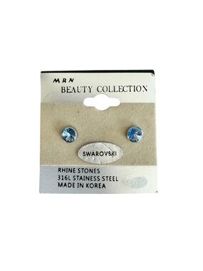 Vintage 90s Swarovski Blue Crystal Stud Earrings Stainless Steel NWT NOS